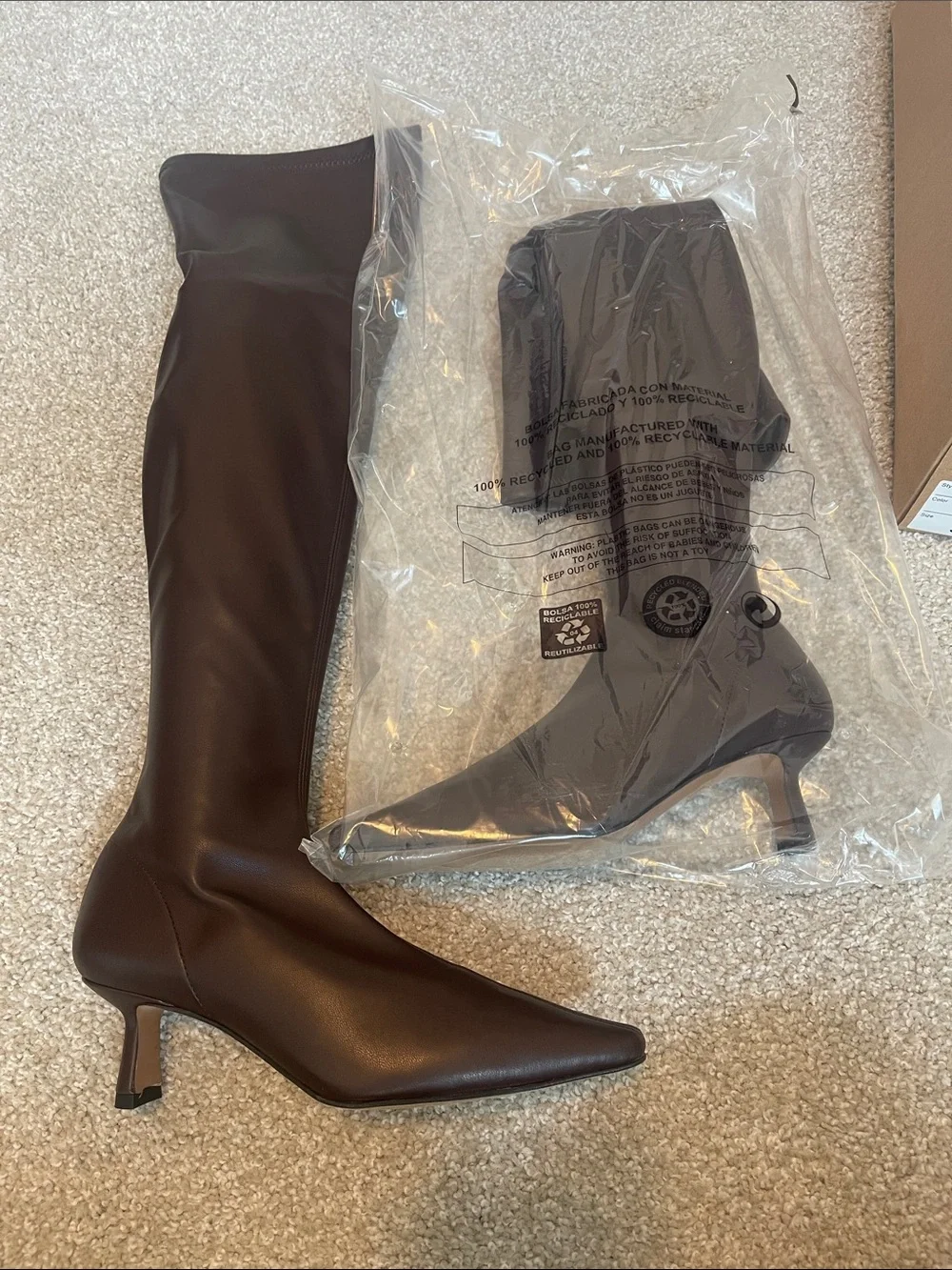 NWT By Anthropologie Over-the-Knee Stretch Stiletto Boots - Brown
